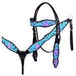 WESTERN LEATHER HAND TOOLED HAND PAINTED HORSE BRIDLE HEADSTALL BREAST COLLAR