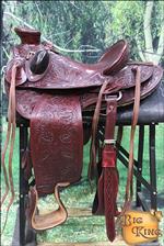 HILASON BIG KING WESTERN WADE RANCH ROPING SADDLE FLORAL CARVED MAHOGANY