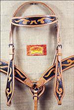 C473 WESTERN TACK HAND TOOLED PAINTED INLAY BRIDLE HEADSTALL BREAST COLLAR SET
