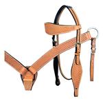 S- HILASON WESTERN BASKET WEAVE LEATHER HORSE BRIDLE HEADSTALL BREAST COLLAR TAN
