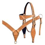 S326 HILASON WESTERN HAND TOOL LEATHER HORSE BRIDLE HEADSTALL BREAST COLLAR TAN
