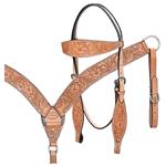 S326 HILASON WESTERN HAND TOOL LEATHER HORSE BRIDLE HEADSTALL BREAST COLLAR TAN