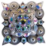 SILVER FINISH AB STONE CRYSTAL RHINESTONE SQUARE CONCHOS HEADSTALL SADDLE TACK
