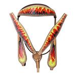 C512 NEW HILASON WESTERN LEATHER HORSE HEADSTALL BREAST COLLAR HAND PAINT FLAMES