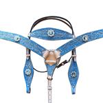 HILASON AMERICAN LEATHER HAND PAINTED HAND TOOLED HORSE HEADSTALL BREAST COLLAR