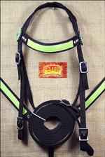 NEW HILASON WESTERN HORSE NYLON HEADSTALL BREAST COLLAR SET W/ FAUX LEATHER TRIM