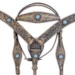 HILASON RUSTIC VINTAGE LEATHER HORSE BRIDLE HEADSTALL BREAST COLLAR CONCHO