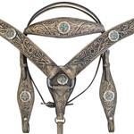 HILASON WESTERN AMERICAN LEATHER HORSE HEADSTALL BREAST COLLAR BROWN CONCHO