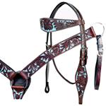 NEW HILASON WESTERN LEATHER HORSE BRIDLE HEADSTALL BREAST COLLAR BROWN TURQUOISE
