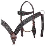 NEW HILASON WESTERN LEATHER HORSE BRIDLE HEADSTALL BREAST COLLAR BROWN TURQUOISE