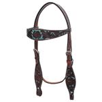 NEW HILASON WESTERN LEATHER HORSE BRIDLE HEADSTALL BREAST COLLAR BROWN TURQUOISE