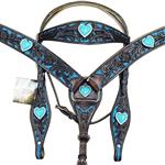 HILASON WESTERN AMERICAN LEATHER HORSE HEADSTALL BREAST COLLAR HEART