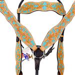 A24 HILASON LEATHER HORSE BRIDLE HEADSTALL BREAST COLLAR WESTERN TURQUOISE INLAY