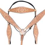 HILASON WESTERN HAND TOOL FLORAL LEATHER HORSE HEADSTALL BREAST COLLAR LIGHT OIL