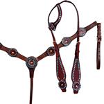 HILASON WESTERN LEATHER HORSE ONE EAR BRIDLE HEADSTALL BREAST COLLAR DARK BROWN