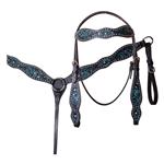 HILASON WESTERN LEATHER HORSE BRIDLE HEADSTALL BREAST COLLAR BLACK TURQUOISE S21