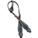 HILASON WESTERN AMERICAN LEATHER HORSE ONE EAR HEADSTALL DARK BROWN FLORAL