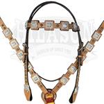 HILASON WESTERN LEATHER HORSE BRIDLE HEADSTALL BREAST COLLAR LIGHT OIL CONCHO C8