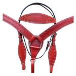 HILASON WESTERN BARB WIRE LEATHER HORSE BRIDLE HEADSTALL BREAST COLLAR MAHOGANY