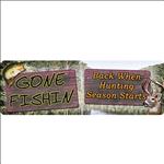 10.5 inch x 3.5 inch RIVERS EDGE HOME DECOR LARGE TIN SIGN GONE FISHIN