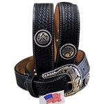 BLACK JUSTIN ROUND EM UP TOOLED WESTERN LEATHER MENS BELT