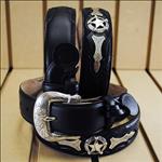 BLACK JUSTIN ODESSA WESTERN TOOLED LEATHER MENS BELT WITH SHOW STAR CONCHO