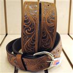 NEW BROWN SILVER CREEK CASUAL FORMAL WESTERN SCROLL TOOLED LEATHER MENS BELT