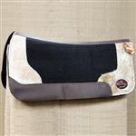 HILASON WESTERN GEL WOOL FELT HORSE SADDLE PAD BLACK WITH NATURAL HAIR ON LEATHE