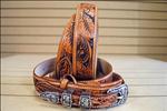 TONY LAMA FLORAL TOOLED GENUINE LEATHER WESTERN BANDERA MEN BELT - TAN