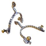 HILASON SS MENS TWISTED WIRE BAND ROPING SPURS BRASS BUTTONS ROWEL