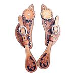 PS7 HILASON WESTERN LEATHER SPUR STRAPS LIGHT OIL BLACK HAND PAINT FLORAL CARVED