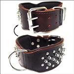 HILASON BROWN LEATHER SPIKES STUDDED DOG COLLAR