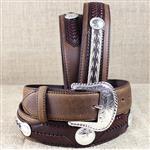  TONY LAMA BROWN THE DUKE CENTER APPLIQUE LEATHER BELT COWBOY TRAIL RIDER