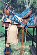 WESTERN BARREL RACING TRAIL PLEASURE LEATHER HORSE SADDLE HEADSTALL COLLAR SET