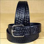 BLACK MENS WESTERN BASIC BELT BASKETWEAVE EMBOSSED LEATHER