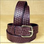 DARK BROWN MENS WESTERN BASIC BELT BASKETWEAVE EMBOSSED LEATHER