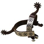 HILASON ANTIQUE BROWN MEN SPURS DIAMOND CUTOUT ENGRAVED GERMAN SILVER TRIM