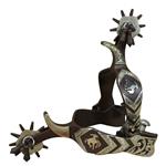 Hilason Antique Brown Men Spurs Bucking Bronc Motif Engraved German Silver Trim