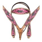 HILASON WESTERN LEATHER HORSE BRIDLE HEADSTALL BREAST COLLAR HAND PAINT FLAME