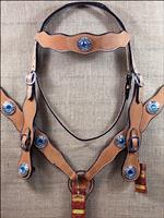 HILASON WESTERN LEATHER HORSE BRIDLE HEADSTALL BREAST COLLAR TURQUOISE CONCHOS