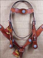 S34 HILASON WESTERN LEATHER HORSE HEADSTALL BREAST COLLAR MAHOGANY BERRY CONCHO