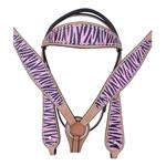 S585 HILASON WESTERN LEATHER HORSE BRIDLE HEADSTALL BREAST COLLAR PINK ZEBRA