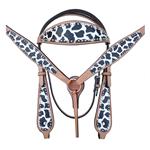 HILASON WESTERN LEATHER HORSE BRIDLE HEADSTALL BREAST COLLAR BLACK WHITE GIRAFFE