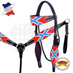 F- HILASON WESTERN LEATHER HORSE BRIDLE HEADSTALL BREAST COLLAR CONFEDERATE FLAG