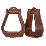 DARK OIL TOUGH1 LEATHER COVERED SADDLE STIRRUP 2 1/2 TREAD 3 NECK