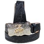 BLACK JUSTIN 1 INCH WESTERN FLORAL 100% LEATHER CHILD YOUTH BELT MADE IN USA