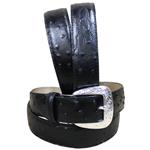 TONY LAMA 1-3/8  MENS BLACK OSTRICH PRINT SILVER PLATED LEATHER DRESS BELT