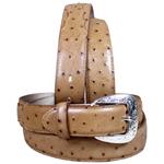 TONY LAMA 1-3/8   MENS TAN OSTRICH PRINT ENGRAVED SILVER LEATHER DRESS BELT