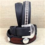 TONY LAMA BLACK THE DUKE CENTER APPLIQUE LEATHER BELT COWBOY TRAIL RIDER