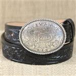  JUSTIN BLACK TOOL LEATHER CHILDRENS BELT WITH CHAMPION BUCKLE